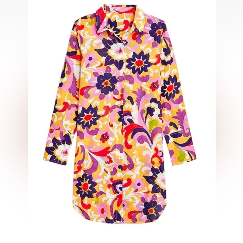 NWT J Crew Beach Shirt in Ratti Curly Floral XS Coverup Dress Floral Mod